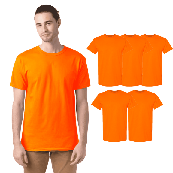 Gildan High Visibility Work Shirts Safety Construction Orange T-shirts, Pack of 5 Hi Vis Tee, Size S