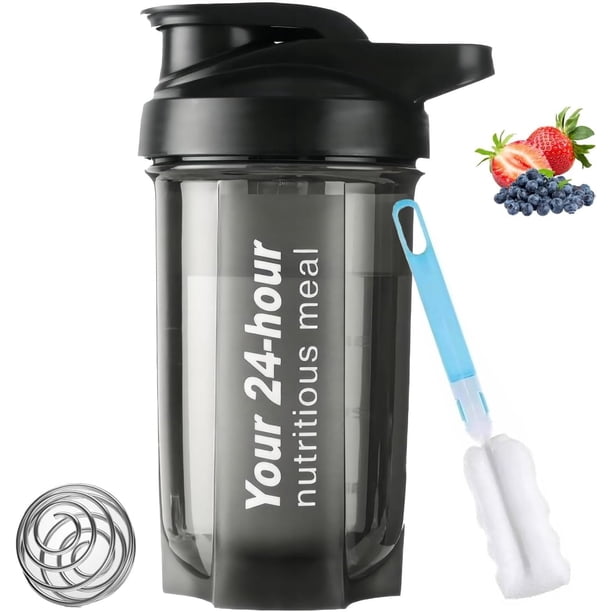 Protein Shaker, 500ml Botella para Proteina de Coctelera, Botella agitadora para de Suplemento Fitness y Deportes, Sin BPA y Leak Proof, lavable, vaso para proteina (Negro)