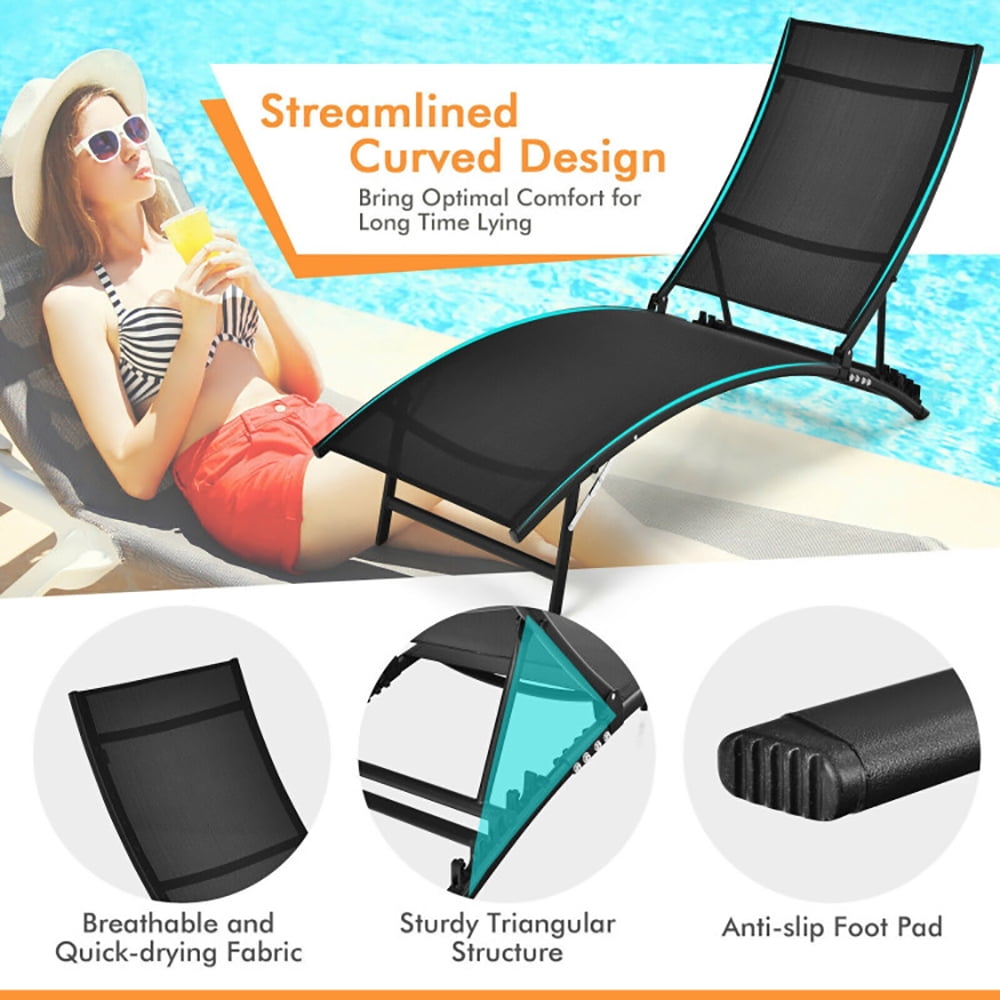 Aimee Lii 2 Pieces Patio Folding and Stackable Chaise Lounge Chair with 5-Position Adjustment, Patio Loungers, Black Aimee Lii 2 Pieces Patio Folding and Stackable Chaise Lounge Chair with 5-Position Adjustment, Patio Loungers, Black