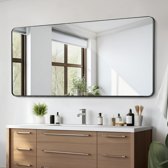 KFFKFF Bathroom Mirror 36" x 72" Wall Mirror, 0.15" in Thickness,Reflective Surface with Aluminum Alloy Border & Shatter-Resistant Film, Resilient to Scratches, Comes with Z-Style Mounting Bracket