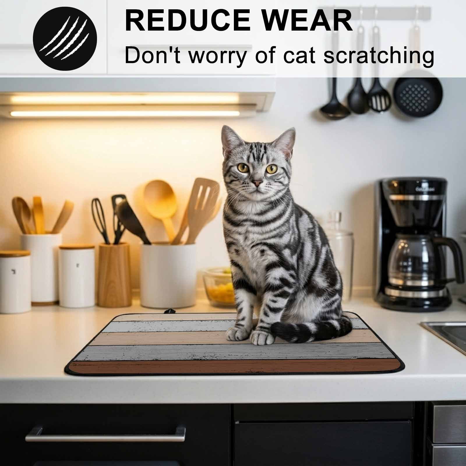 Brown Wooden Stove Top Cover for Electric Stove, Heat-proof & Non Slip Glass Top Stove Cover Protector, Grey Stripe Gradient Country Rustic Grain Kitchen Flat Cooktop Rubber Mat 31x24 Inches