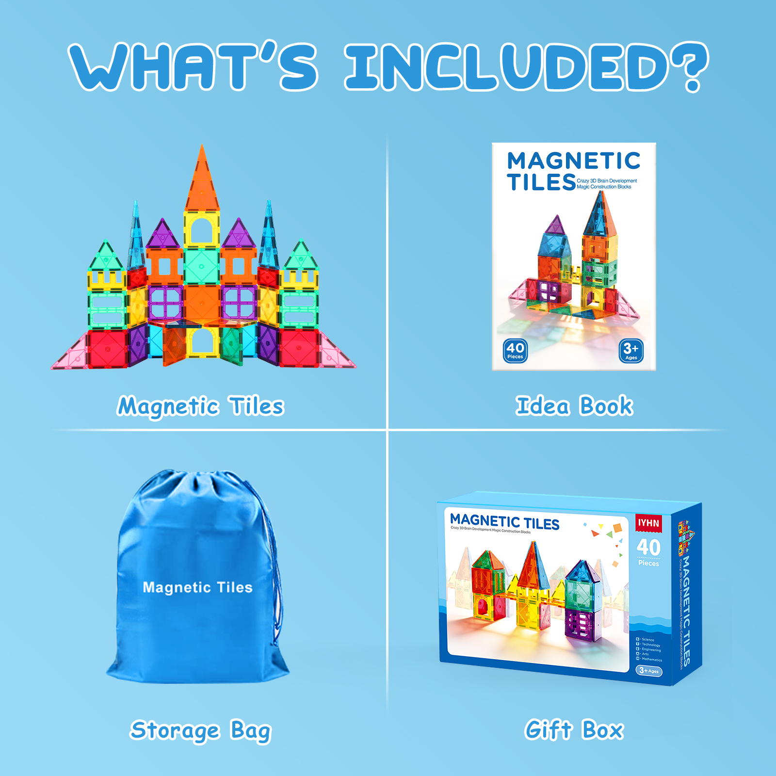 IYHN Magnetic Tiles Building Block Set, 40-Piece photo 7