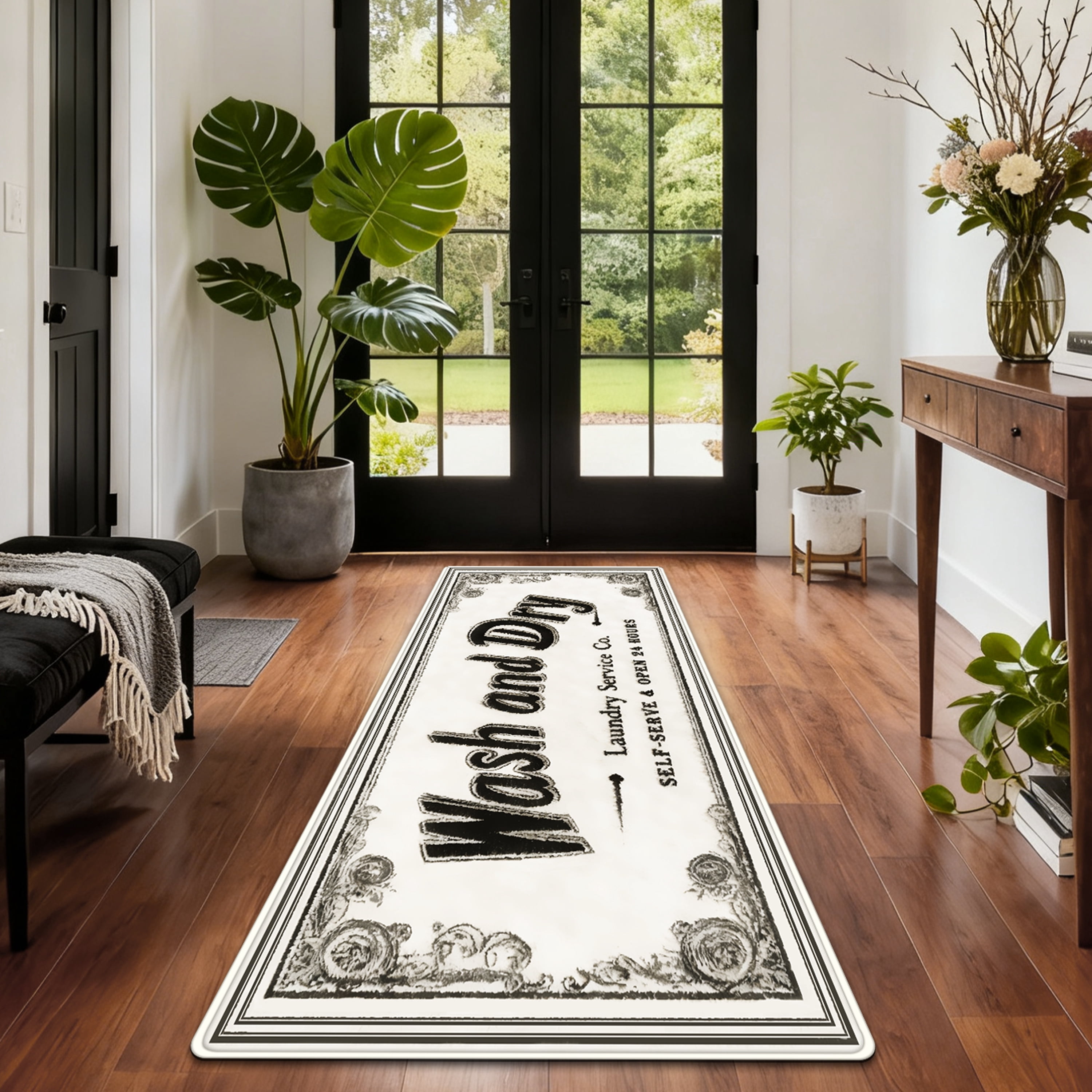 Laundry Room Runner Rug for Hallways Kitchen Runner Rug Non Slip 20"X47" Washable Runner Rugs with TPR Backing Soft Text Carpet Indoor Machine Washable Accent Rug Low Pile Carpet