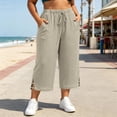 thumbnail image 2 of Yangnuo Women Plus Size Drawstring Wide Leg Capri Pants With Pockets Side Split Textured Casual Cropped Trousers, 2 of 5