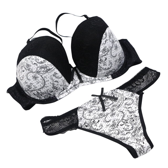 Bras for Women, Ladies Lace Printed Color Blocked Oversized Gathered Breathable Lingerie Set
