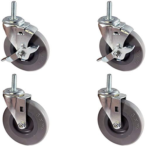 2 1/4" Inch twin disc Casters with 3/8" threaded stems w/brakes 4 