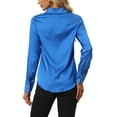 thumbnail image 3 of INSPIRE CHIC Women's Satin Blouse Long Sleeve Fashion Point Collar Button Up Shirt L Blue, 3 of 5