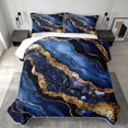 thumbnail image 2 of Erosebridal Black Gold Blue Bed Spread Queen, Modern Marble Queen Coverlet Set, 3pcs 1 Quilt and 2 Pillowcases, 2 of 7