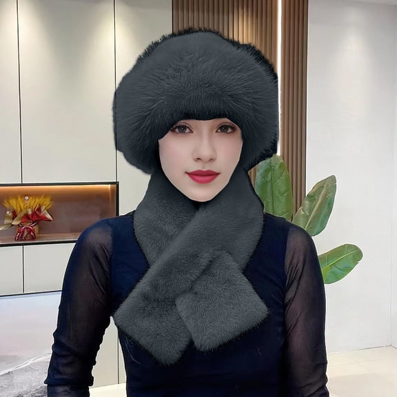 Women's Scarf Hat And Gloves Set 2 Pcs/Set Women Winter Hat Scarf Set Fuzzy Plush Thickened Windproof Heat Retention Neck Wrap Solid Color Dome