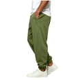 thumbnail image 5 of Men's Solid Color Cuffed Wide Leg Joggers Elastic High Waist Deep Side Pockets Soft Loose Cut for Daily Errands Weekend Trips Army Green XL, 5 of 6