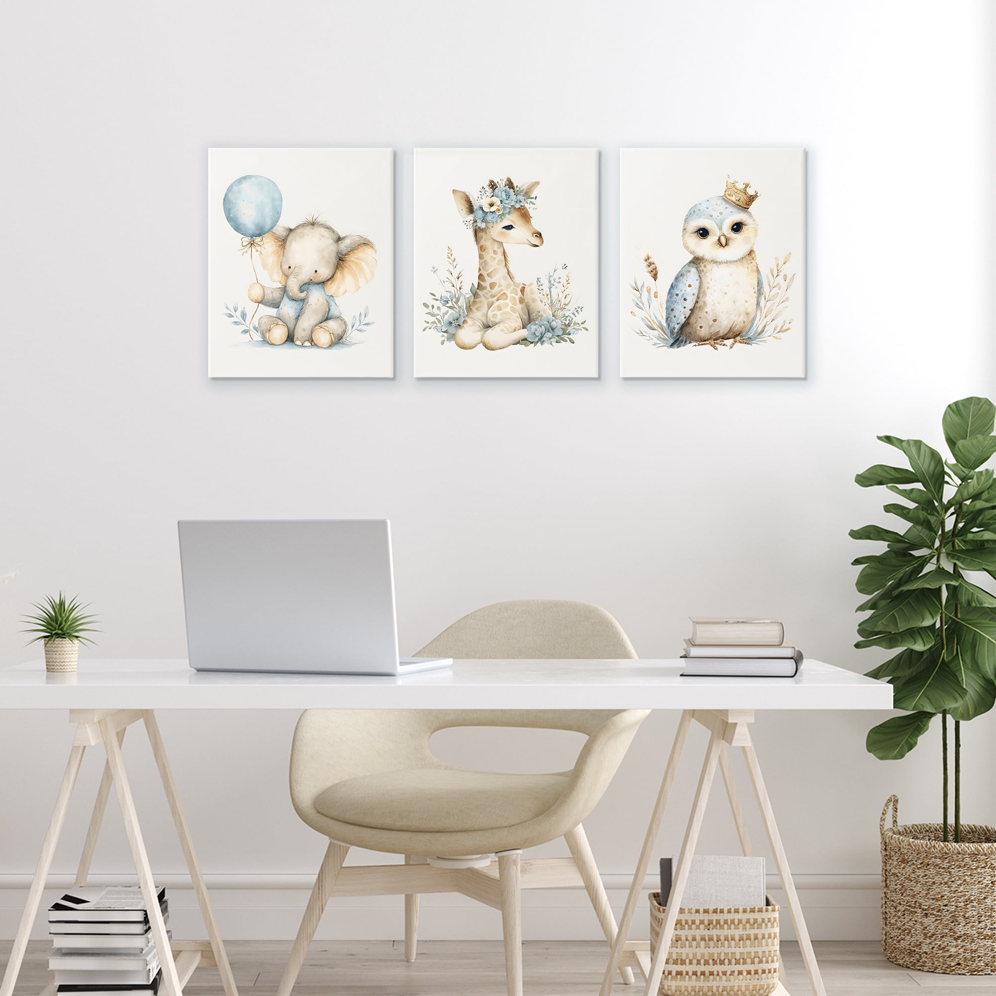 Stupell Industries Watercolor Nursery Animals 3 Piece Canvas Wall Art Set, design by LSR Design Studio