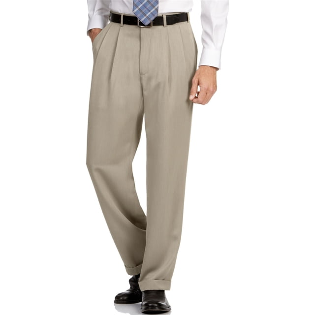 Perry Ellis - Pantalones de vestir para hombre, color beige, 36 W x 30 L