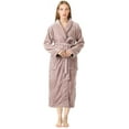 thumbnail image 2 of NY Threads Women Fleece Shawl Collar Bathrobe Plush Long Robe, Small, Taupe, 2 of 4