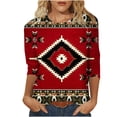 thumbnail image 2 of Hauts d'Été pour Femmes 2023 Mode pour Femmes Manches Trois Quarts Rétro Col Rond Imprimé de Pâques Hauts Amples Blouse Bohème T-Shirt Grande Taille pour Femmes, 2 of 4