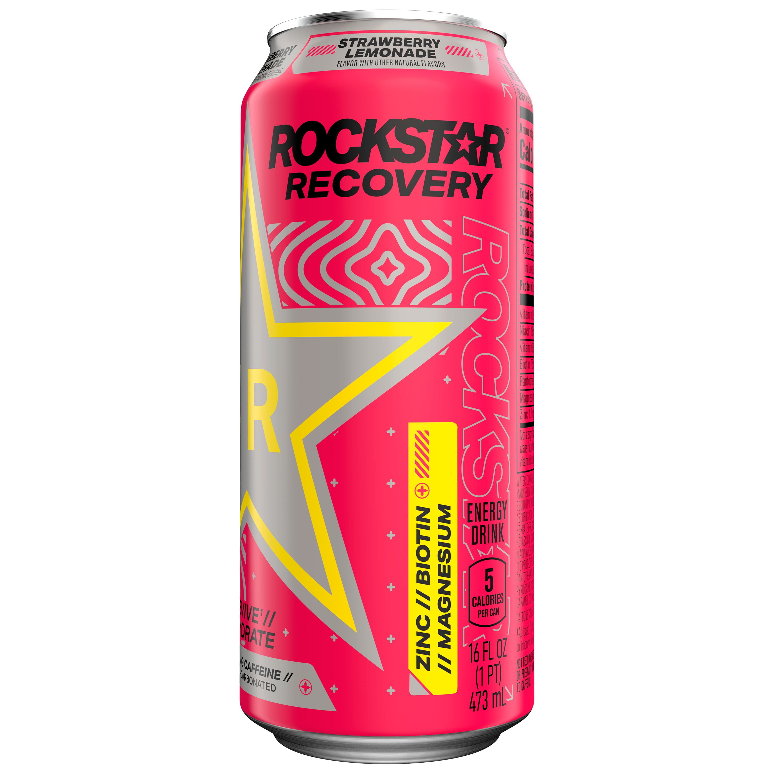 Rockstar Recovery Strawberry Lemonade Energy Drink, 16 Fl.oz, 12 Pack Cans