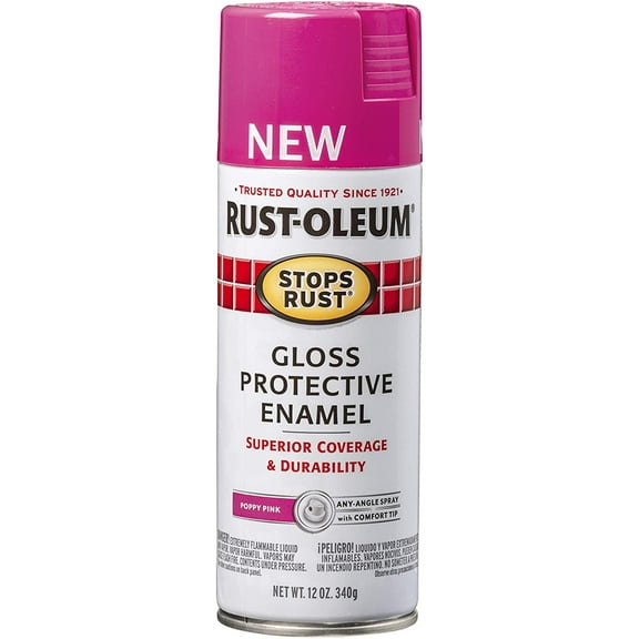 Rust-Oleum 347026 Stops Rust Poppy Pink Gloss Spray Enamel 12 oz Spray Paint
