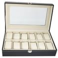 Zimtown New 12 Slot Leather Watch Box Display Case Organizer Glass Top ...