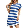thumbnail image 2 of qolati Summer Dresses for Womens 2025 Striped Casual Crewneck Cap Sleeve Color Block Tshirt Short Dress Casual A Line Beach Mini Dresses, 2 of 6