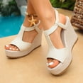thumbnail image 6 of Hurxie Women's Low Wedge Heels Summer Dressy Platform Sandals Elastic Ankle Strap Open Toe Flower Shoes Beige 9, 6 of 8