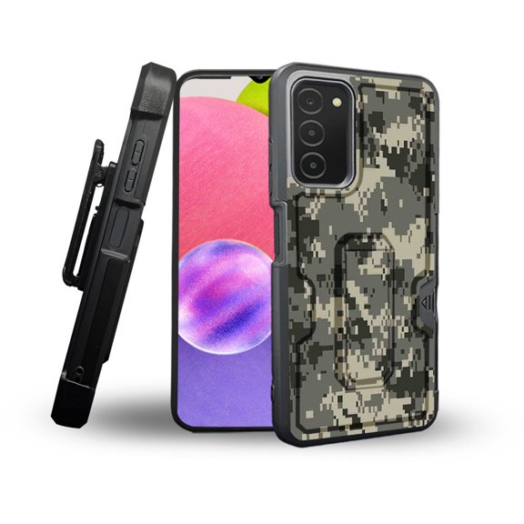 ANJ  Rugged Shockproof Holster Case Card Slot Kickstand   Tempered Glass Cover for Samsung Galaxy A03s - Digital Camo