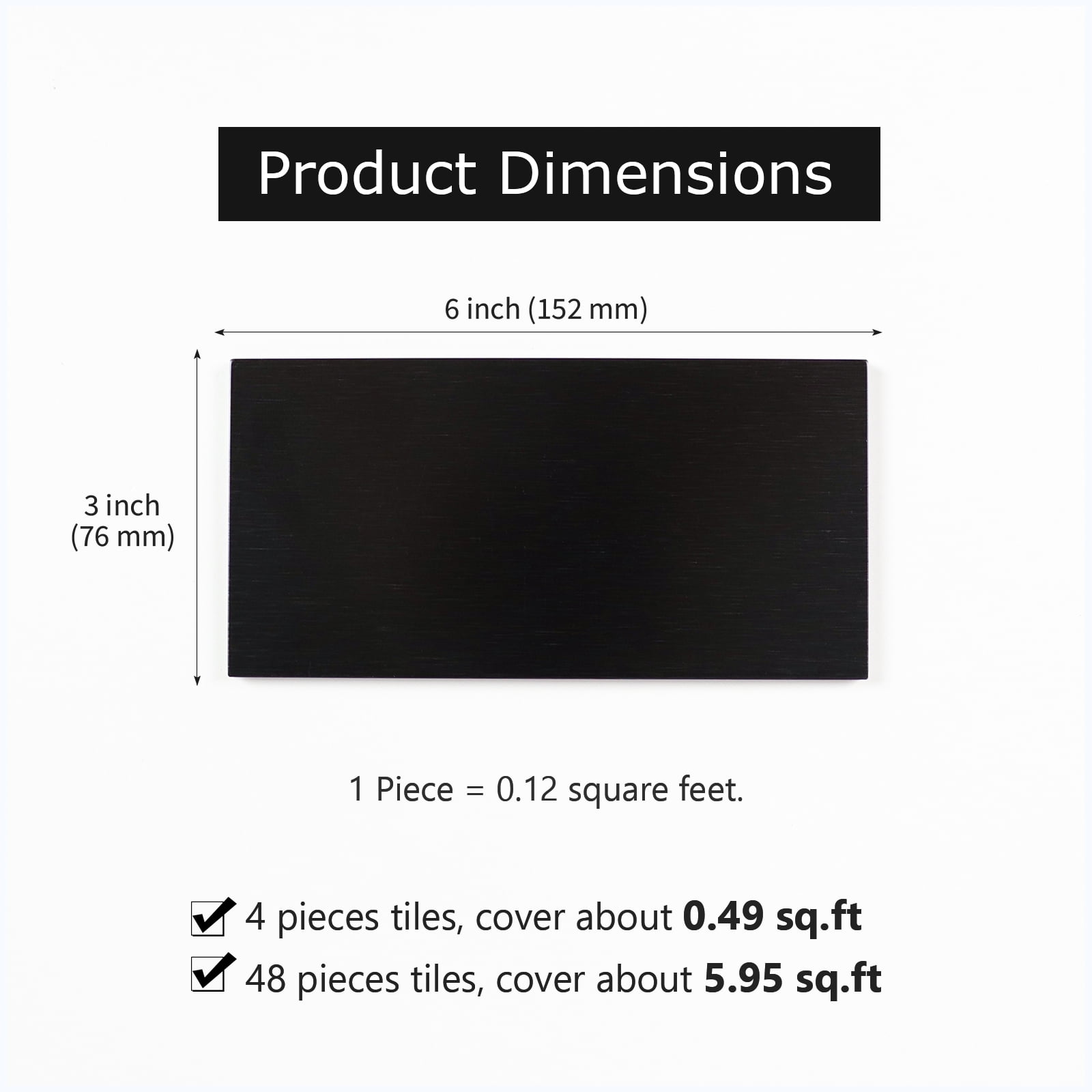 48 Pieces Black Peel and Stick Backsplash Subway Tile, 3"x6" Brushed Metal Stick on Backsplash for Kitchen Bathroom