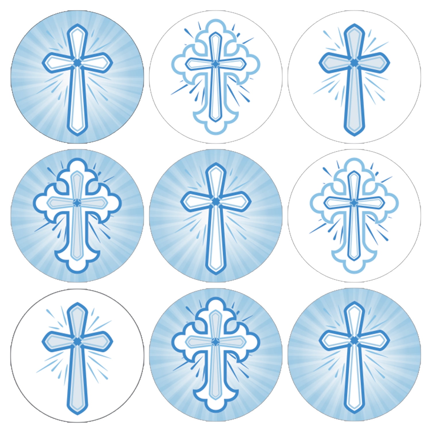 Baby Boy Baptism Favor Stickers 180ct Religious Christian Blue Crosses Christening First