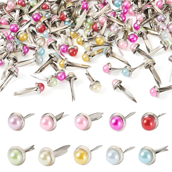 BPPEG 100 Pcs 10 Colors Mini Brads Iron Paper Fasteners 8 Mm Pearl Brads for Paper Crafts Diy Scrapbooking Photo Album Embellishment Wedding Supplies Brads for Paper Crafts