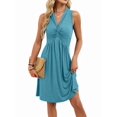 thumbnail image 2 of Women'S Twist Front V Neck Ruffle Summer Dress Elegant Sleeveless Club Party Tunic Bodycon Mini Dresses Lake Blue M, 2 of 10