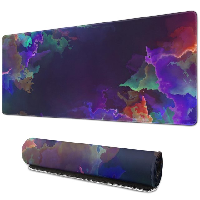 Non-Slip Large Gaming Mouse Pad with Colorful Galaxy Design: Stitched Edges, Perfect for Desk & Keyboard Setup (31.5x11.8 inches)