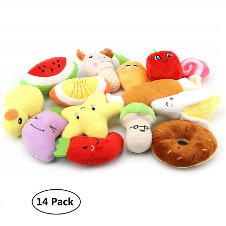 Peroptimist 14 Pcs Puppy Squeaky Plush Dog Toys Set for Small Dogs to Bite, Cute Plush Toys for Puppy Small Medium Dogs, Fruits and
