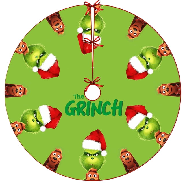 Grinch Decor Grinch Christmas Decorations Bathroom Grinch Christmas Decorations Christmas Tree Skirt, Red & Green Merry Christmas Tree Skirt Collar, Soft Xmas Holiday Decoration