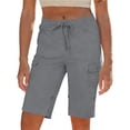 thumbnail image 3 of LEKWK Cargo Shorts for Women with Pockets Drawstring Elastic Waist Mid Rise Bermuda Shorts Lightweight Cargo Pockets Casual Summer Bottoms Outdoor Travel Wear Gray M, 3 of 6