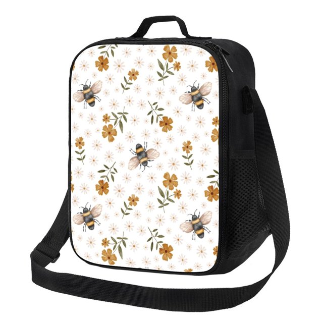 Fotbe Bees And Flowers Lonchera Bolsa de Almuerzo para Hombres y Mujeres, Lonchera de Gran Capacidad, Bolsa de Almuerzo Reutilizable, Bolsa Térmica Aislante