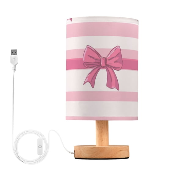 Hot Pink Bows Horizontal Stripes Table Lamp with USB Port LED Warm Light Lamp Night Light Home Decor