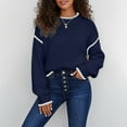 thumbnail image 4 of Fiaer Crew Neck Sweater for Women Trendy Baggy Knitted Pullover Long Sleeve Casual Thermal Warm Comfort Color Blocking Tops Navy M, 4 of 5