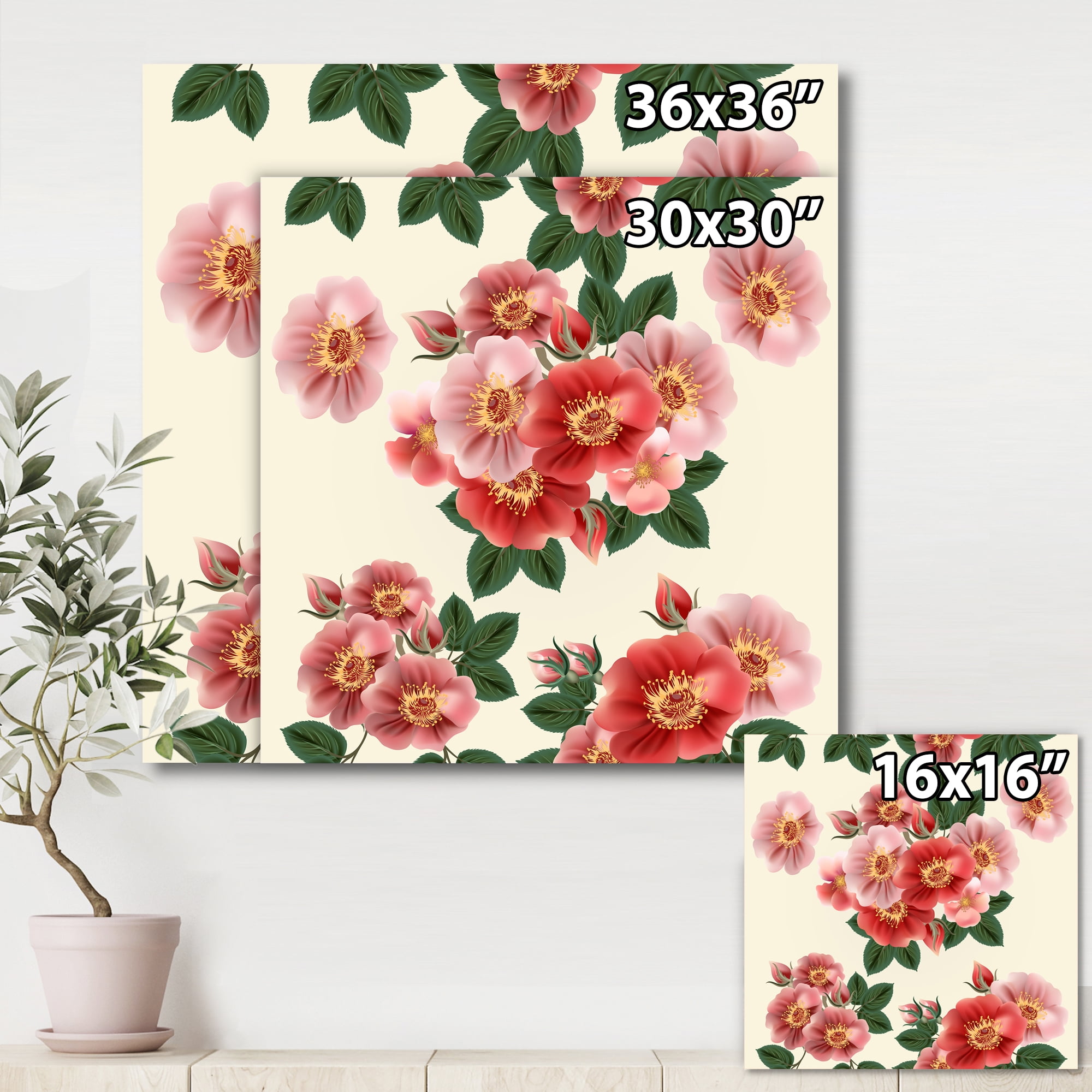 Designart ' Ancient Red Roses ' Traditional Canvas Wall Art Print