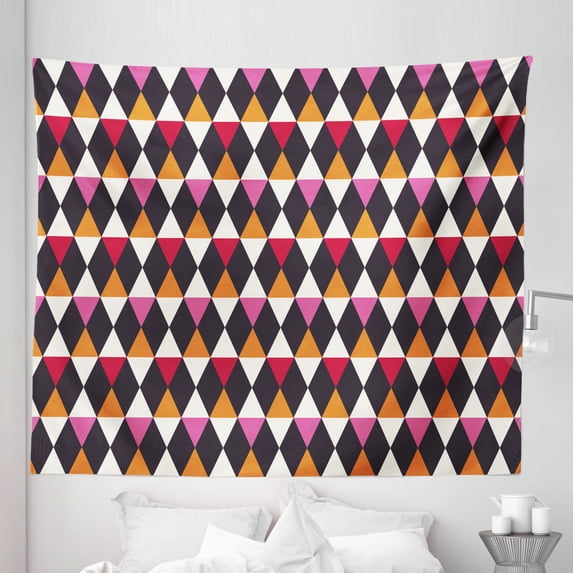 Geometric Tapestry, Rhombus Shapes with Vintage Inspired Palette Ornamental and Geometric Elements, Fabric Wall Hanging Decor for Bedroom Living Room Dorm, 5 Sizes, Multicolor, by Ambesonne