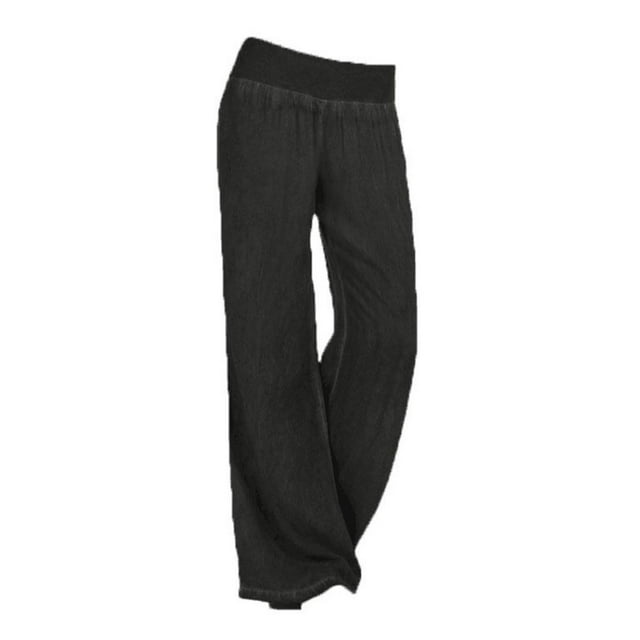 Pantalon Large Élastique Taille Mi-Haute Couleur Unie pour Femmes