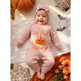 thumbnail image 4 of RUINIXCW Newborn Baby Girl My First Halloween Fall Winter Clothes Infant Baby Girls Waffled Romper Pumpkin Embroidery Long Sleeve Jumpsuit with Headband, 4 of 9