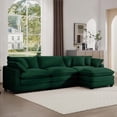 thumbnail image 5 of Green Corduroy 3-seater L-shaped Sofa with Footrest & Ottoman, 5 of 11