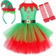 thumbnail image 4 of Disfraz de elfo navideño para niñas, conjunto de ropa navideña elegante para niños, vestido de tul con tutú de malla verde y rojo para fiesta de Navidad para niños, con gorro y calcetines, 4 of 5