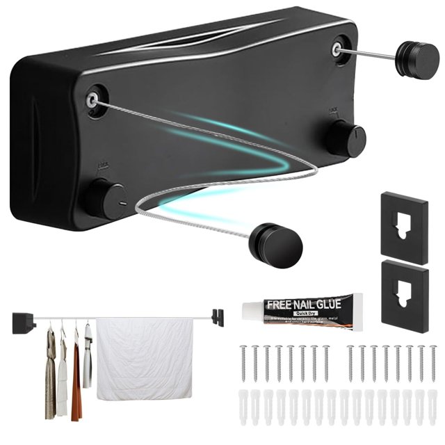 Tendedero Retractil Pared, Tendedero Retractil para Ropa, Tendedero Ropa Ajustable 5.2 M, Tendederos Retractiles Exterior Interiores con Capacidad de 25 KG, Fácil Instalación