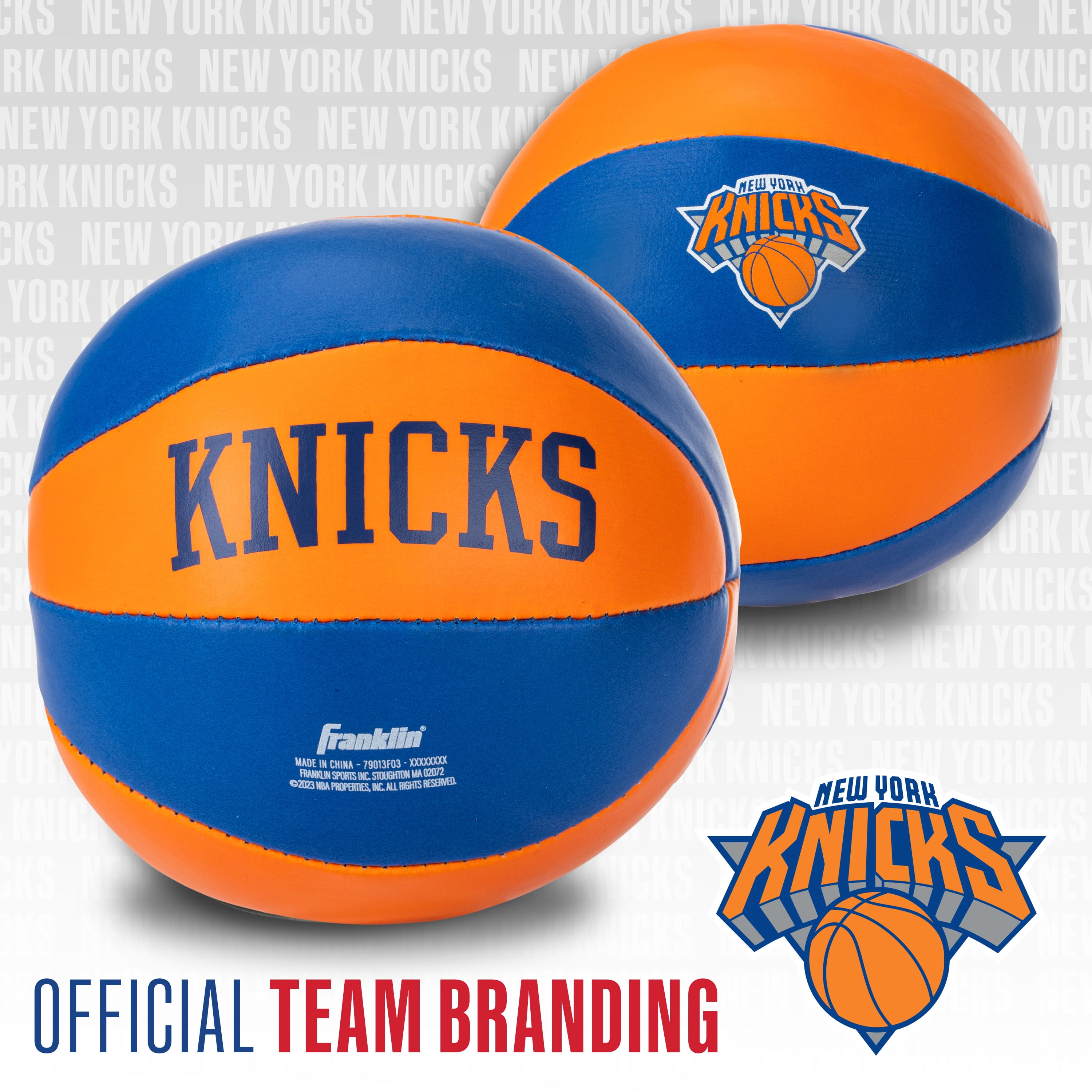 Franklin Sports NBA New York Knicks Toy Basketballs - 2 Pack of Kids Soft Mini Basketballs for Over the Door + Indoor Hoops - NBA Fan Shop Kids Soft Toy Basketballs - (2) Mini Balls Included