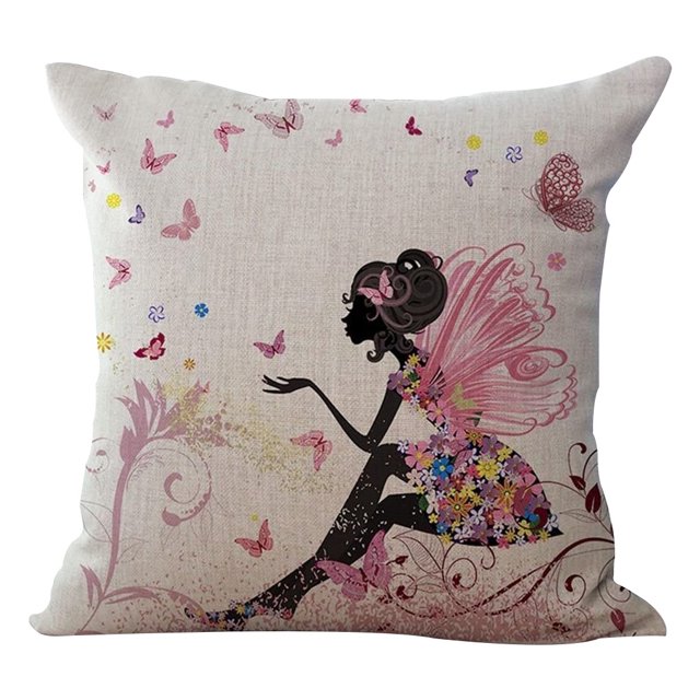 Funda de almohada Lovely Little Girl Sofá Cojines de dormitorio Funda de almohada estampada de lino de algodón Decoración del hogar tholdsy HA8496-00B