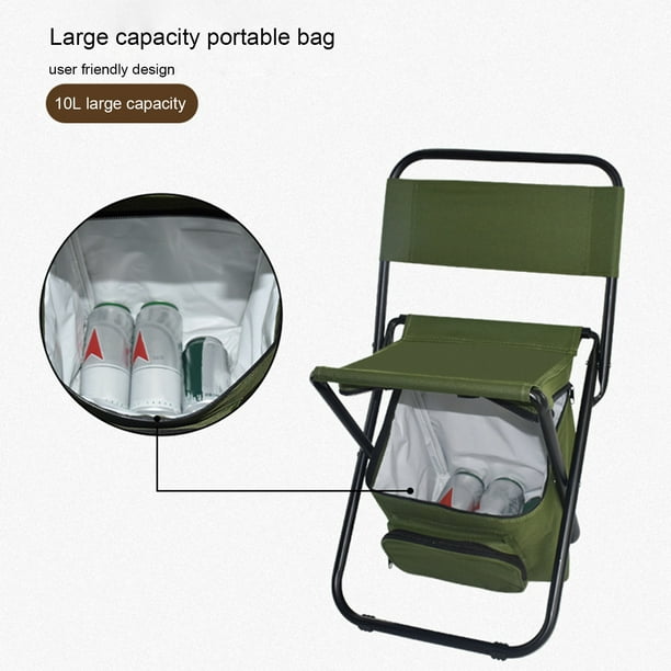 Timifis Outdoor Folding Chair With Cooler Bag Compact Fishing Stool Fishing Chair With Double Oxford Cloth Cooler Bag For Fishing/Beach/Camping/Family