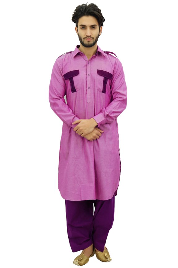 Men's Pathani Style Men's Salwaar Kameez Pink Punjabi Shirt-X-Large