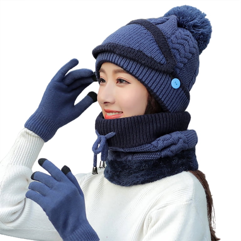 4PCS Womens Winter Headwear Combo: Beanie Hat, Scarf, Gloves  display picture 3