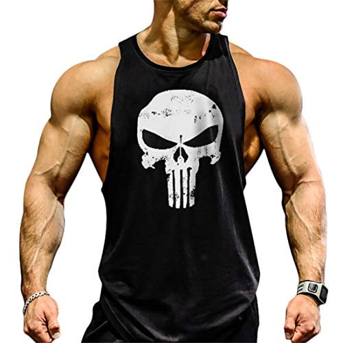 ustabil Inhalere tilstødende YeeHoo Men's Skull Gym Cotton Tank Tops Muscle Bodybuilding Stringer Vest  Sleeveless Weight-Training T-Shirt - Walmart.com