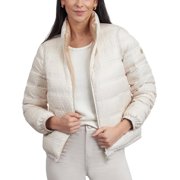 Michael Kors Womens Reversible Packable Down Jacket (Buff/Bone, L)