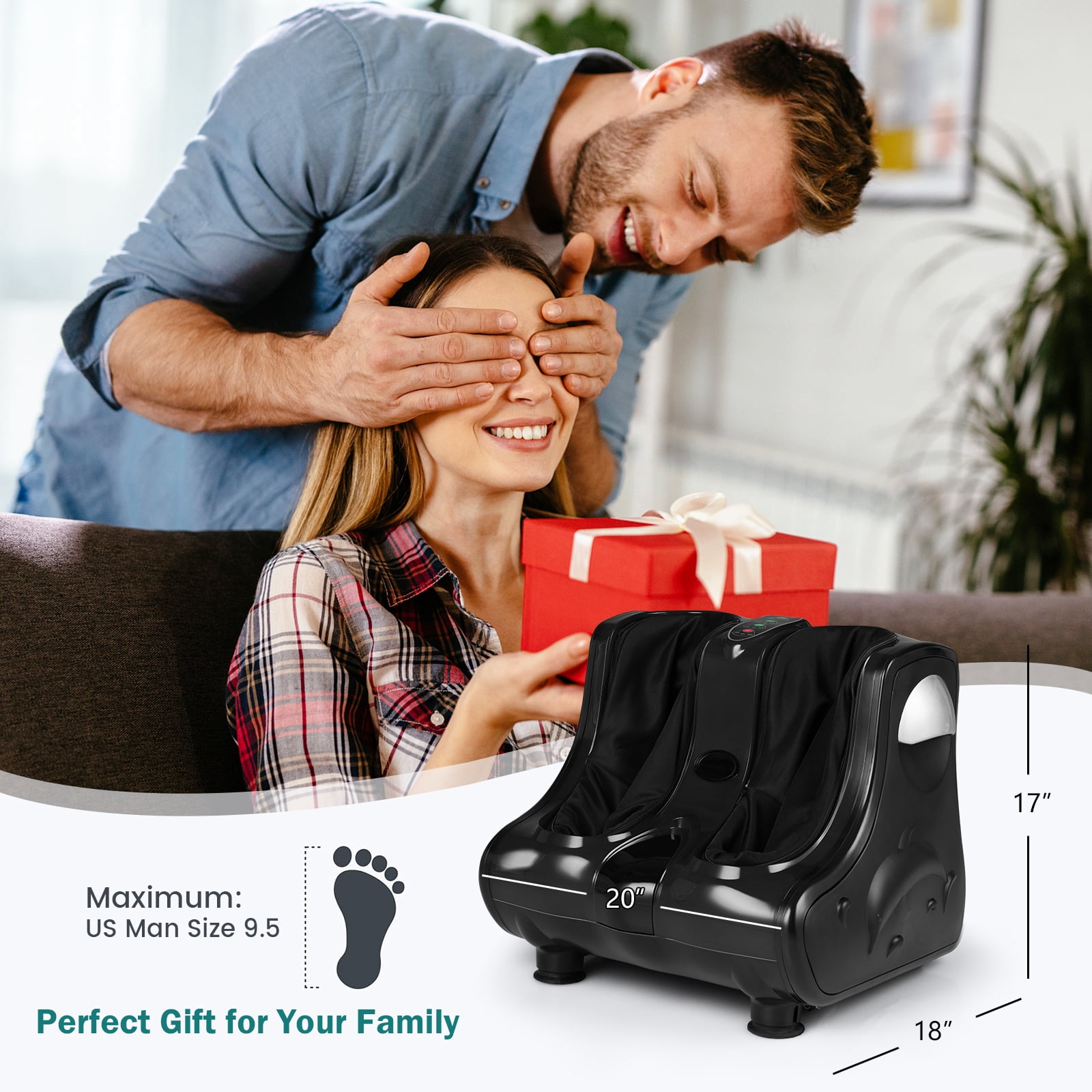 Giantex Foot & Calf Massager, Shiatsu Heated Electric Foot Massager W/ Heating, Deep Kneading & Washable Sleeves, Leg Massager for Relaxation, Foot Pain Relief, Black